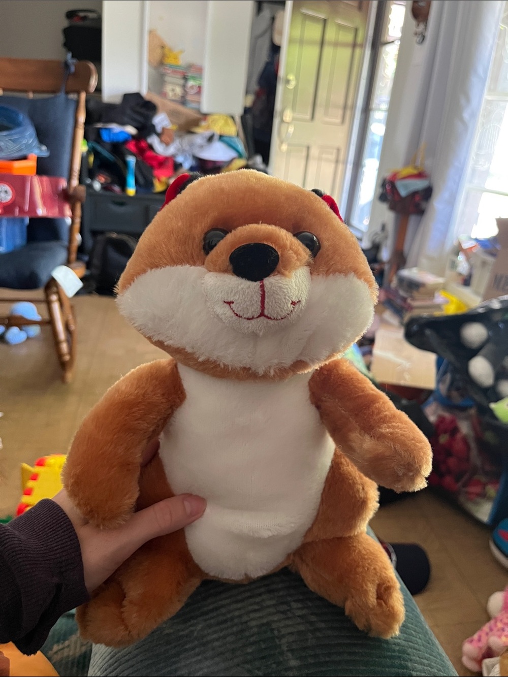 Plush Orange and White Sitting Fox with Fluffy Tail
